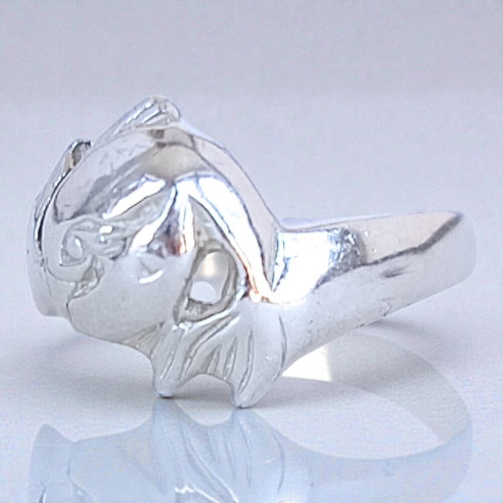 Vintage Sterling Silver 925 Two Koi Fish Heart Ring Love Harmony Size 5.25 3.7g